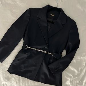 Navy Maje Chain Belt Blazer